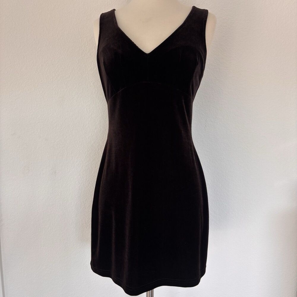 Vintage Rampage Velvet Mini Dress M Brown Babydoll 90s Y2K Empire Fairy Grunge